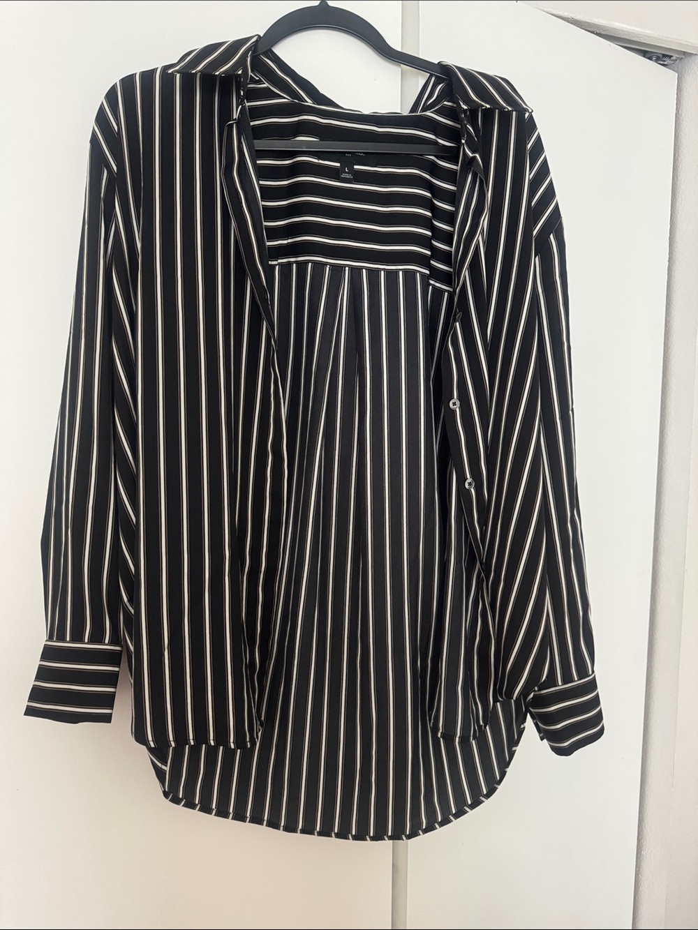Banana Republic Factory Black and White Vertical Striped Button-Down Shirt